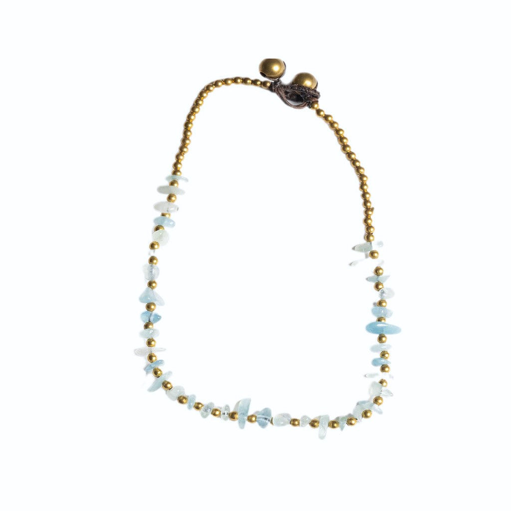 Crystal Healing Anklet - Happiness - Aquamarine - Organic