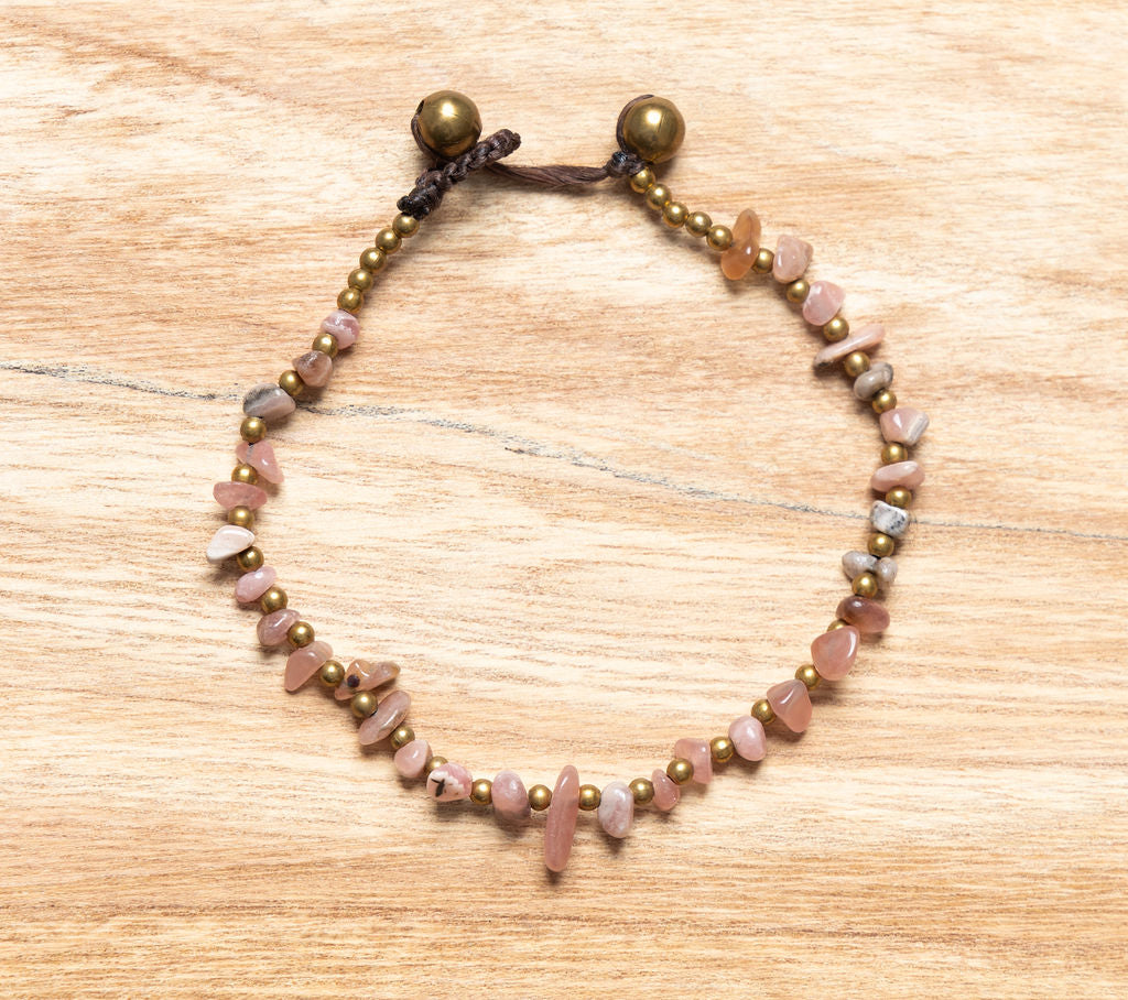 Crystal Healing Anklet - Balance - Rhodonite - Organic