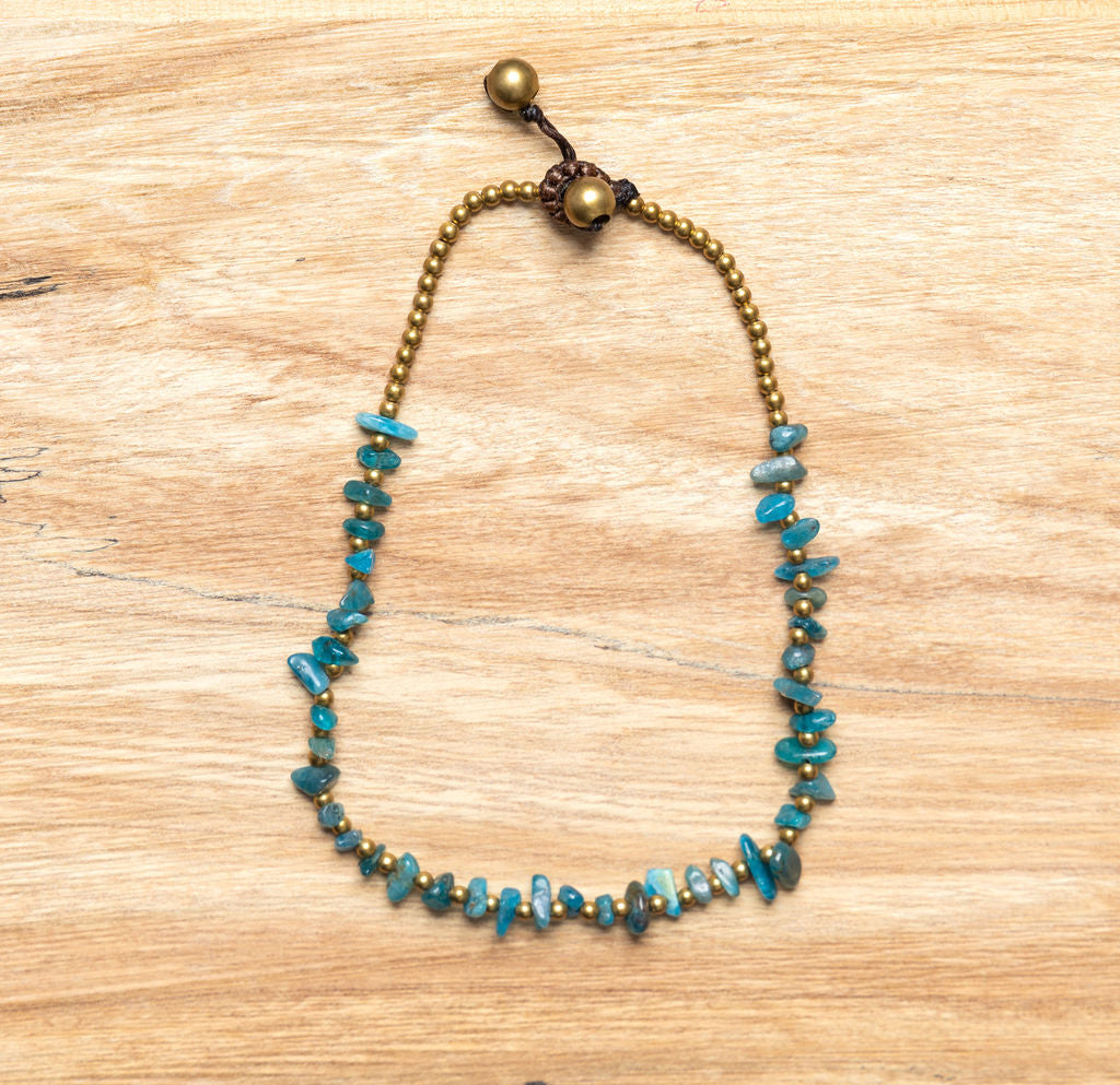 Crystal Healing Anklet - Calmness - Blue Apatite - Organic